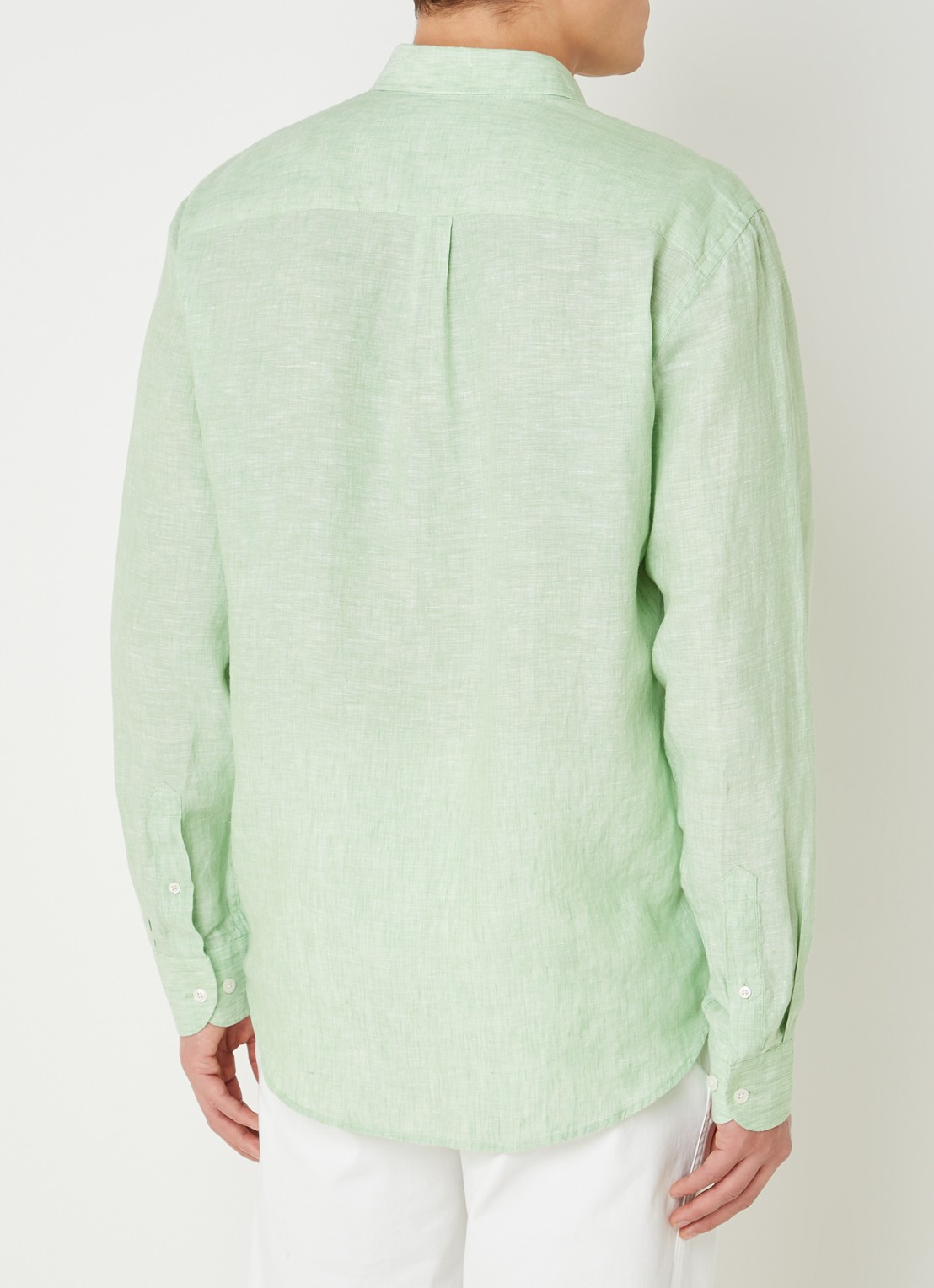 Oscar Jacobson Regular fit overhemd van linnen met button down-kraag - achterkant lichtgroen