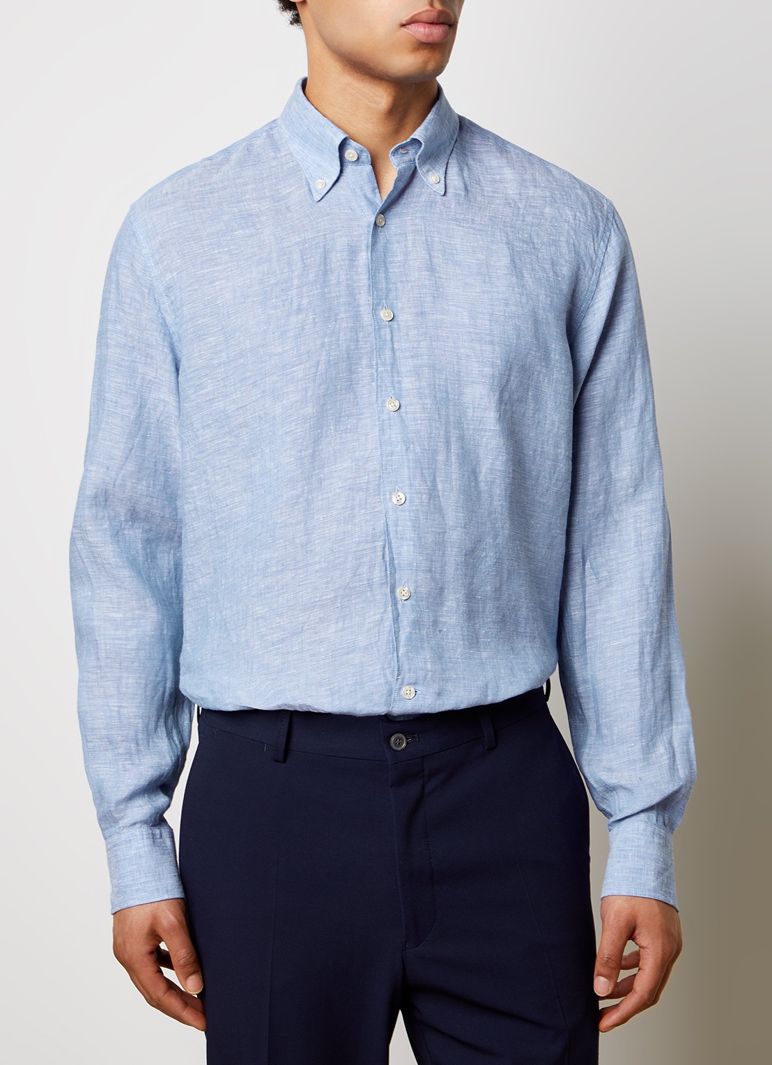 Oscar Jacobson Regular fit overhemd van linnen met button down-kraag - detail 2 blauw