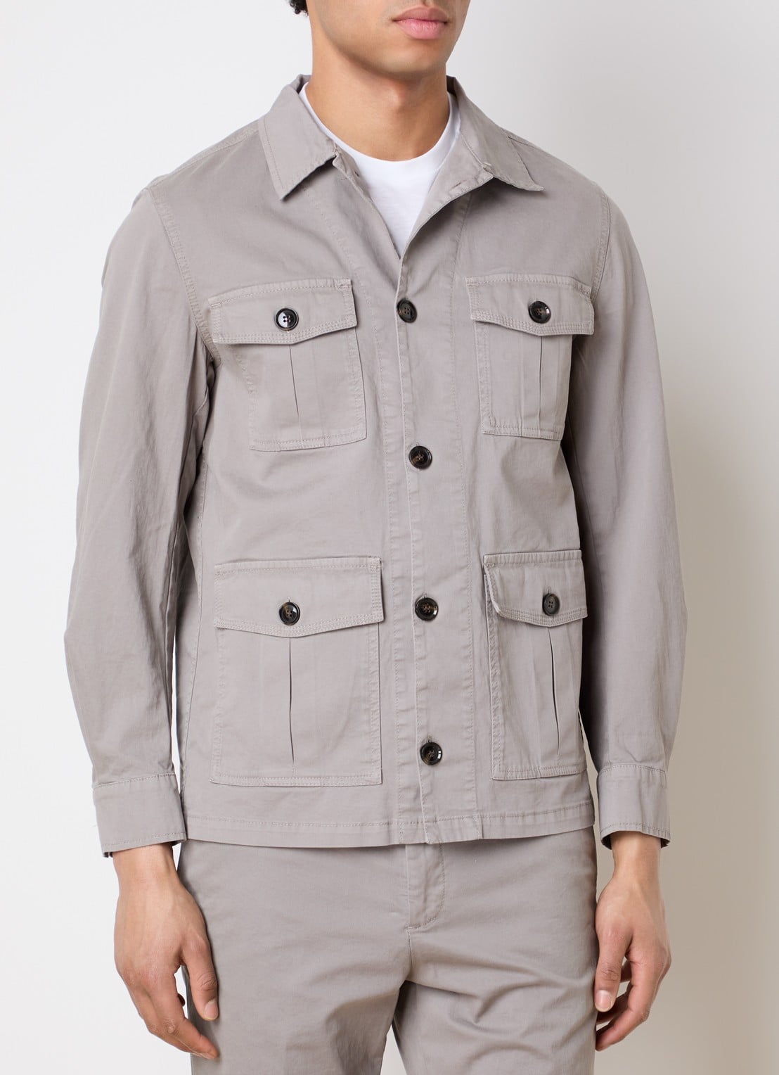 Oscar Jacobson Safari jack met opgestikte zakken  - detail 2 donkerbeige