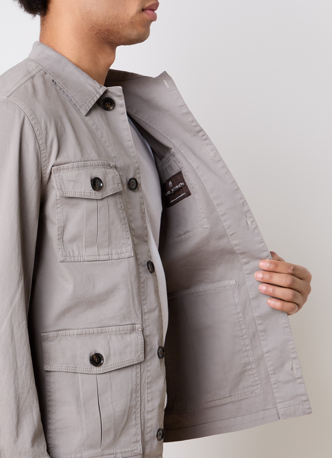 Oscar Jacobson Safari jack met opgestikte zakken  - detail 3 donkerbeige