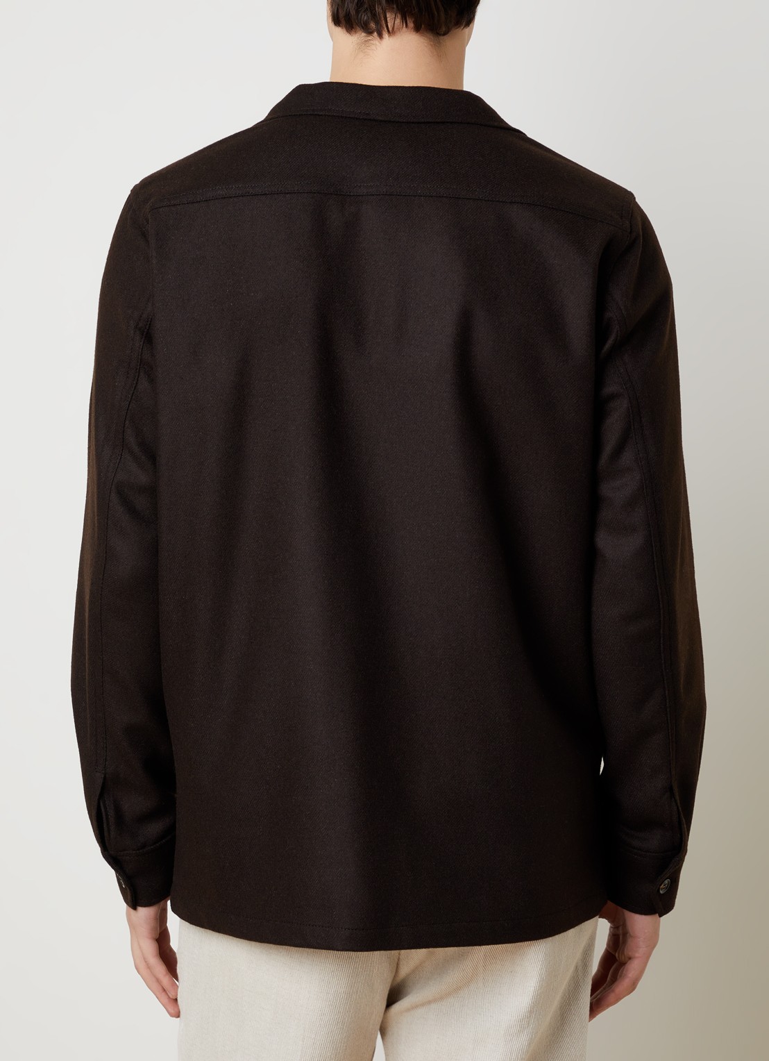 Oscar Jacobson Safari regular fit overshirt in wolblend met klepzakken - achterkant 4 bruin