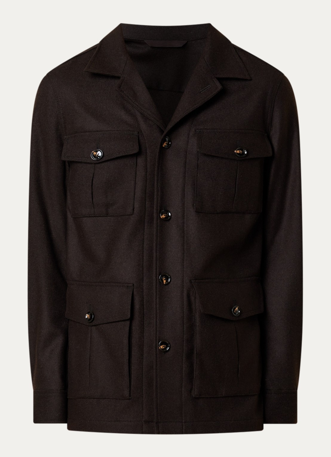 Oscar Jacobson Safari regular fit overshirt in wolblend met klepzakken - voorkant 5 bruin