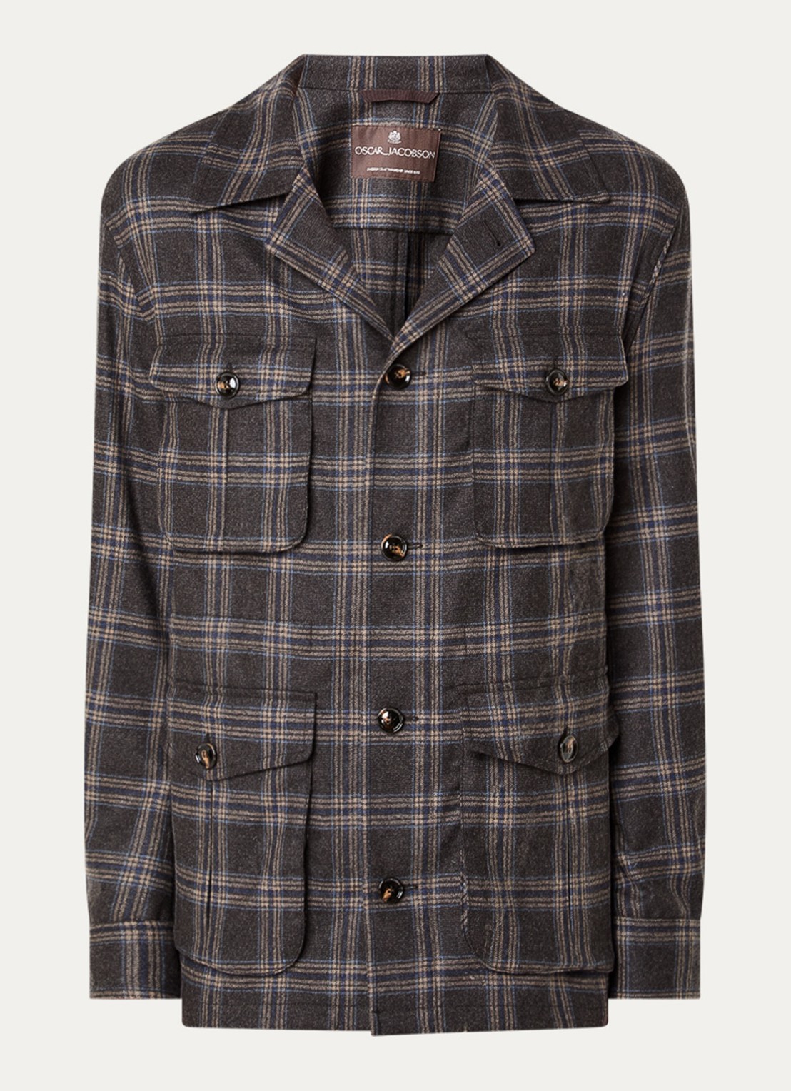 Oscar Jacobson Sirolo overshirt in wolblend met borstzakken - voorkant 5 donkerbruin
