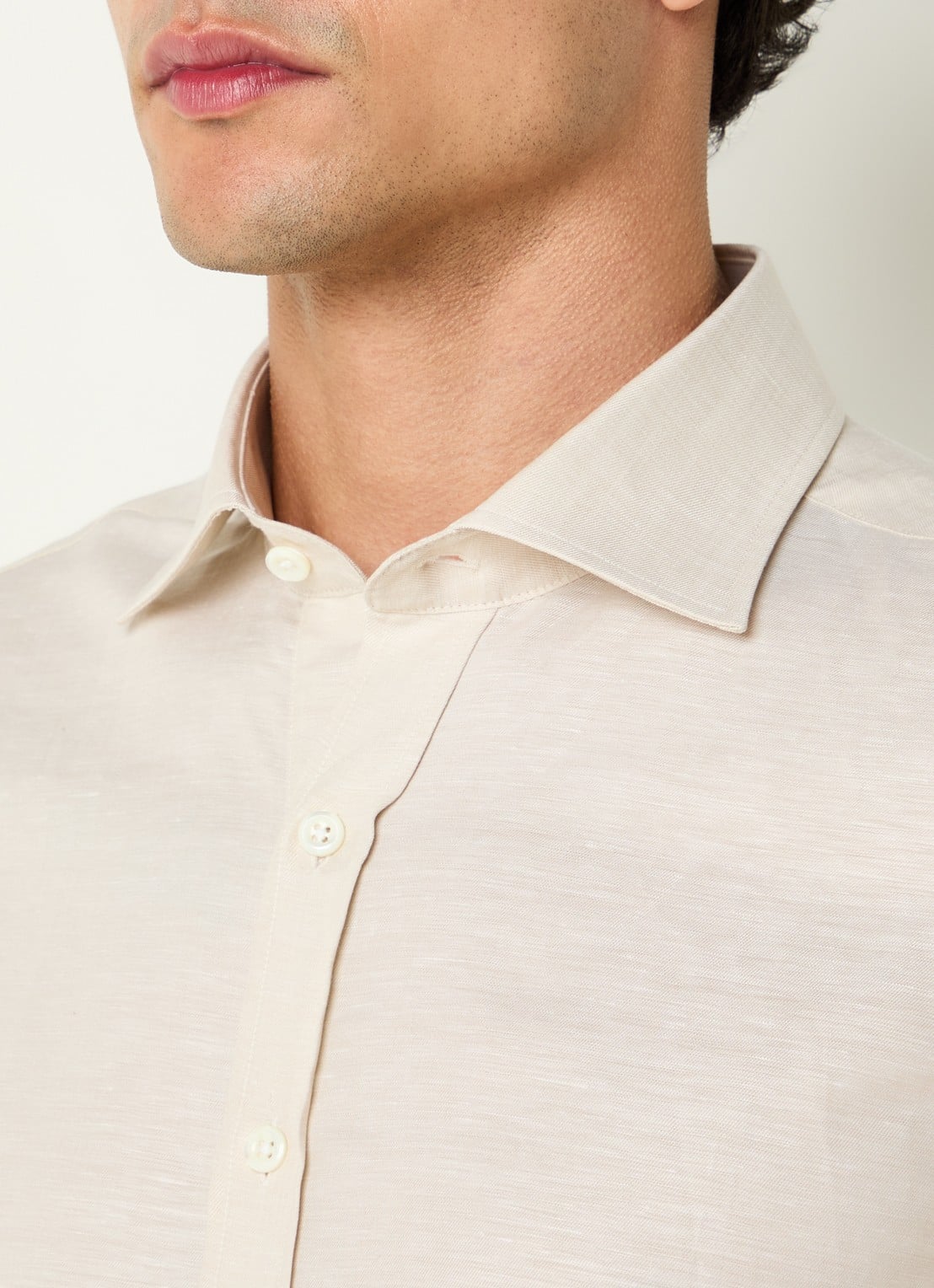 Oscar Jacobson Slim fit overhemd in linnenblend - detail 3 beige