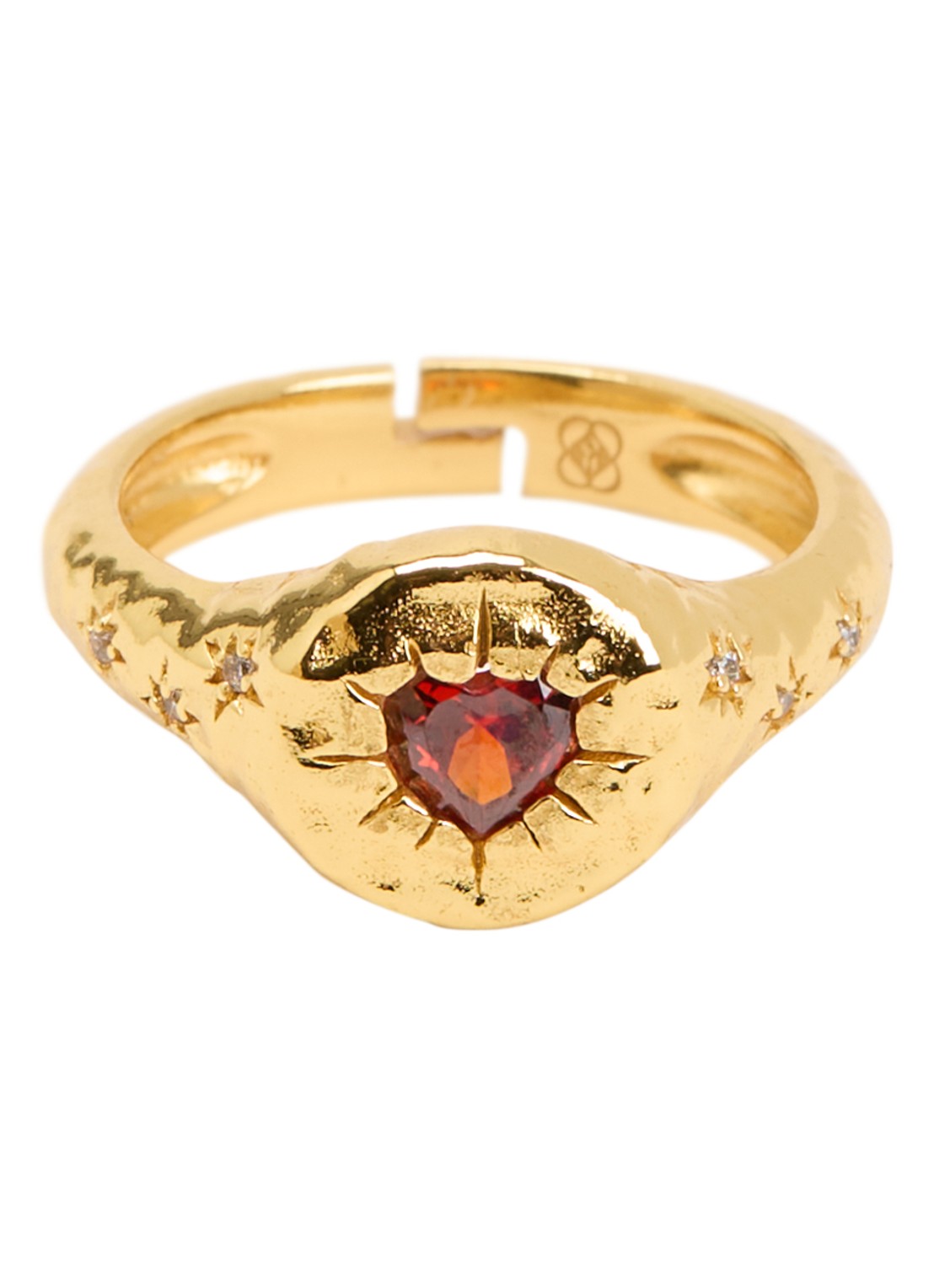 Ottoman Hands Garnet Heart ring verguld - voorkant 3 goud