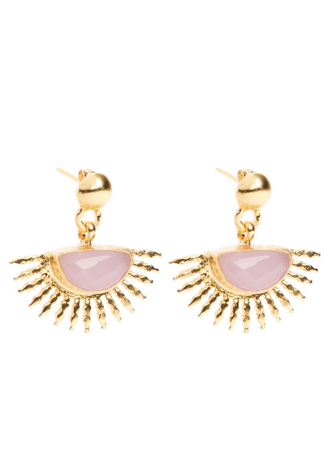 Ottoman Hands Sunrise Aqua Chalcedony Drop Stud oorstekers verguld - voorkant lichtroze