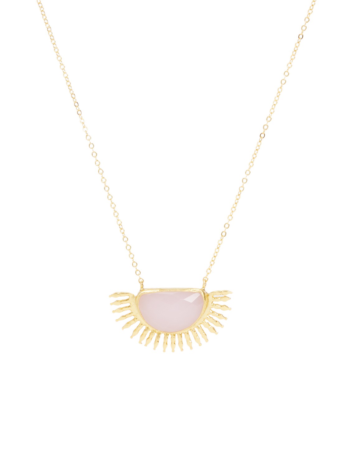 Ottoman Hands Sunrise Aqua Chalcedony ketting verguld - voorkant 4 lichtroze