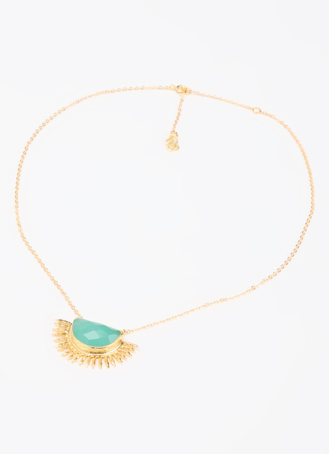 Ottoman Hands Sunrise Aqua Chalcedony ketting verguld - detail groen