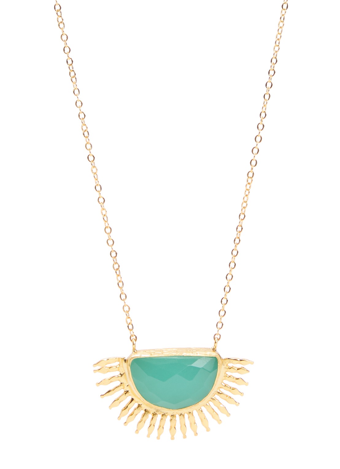 Ottoman Hands Sunrise Aqua Chalcedony ketting verguld - voorkant 4 groen