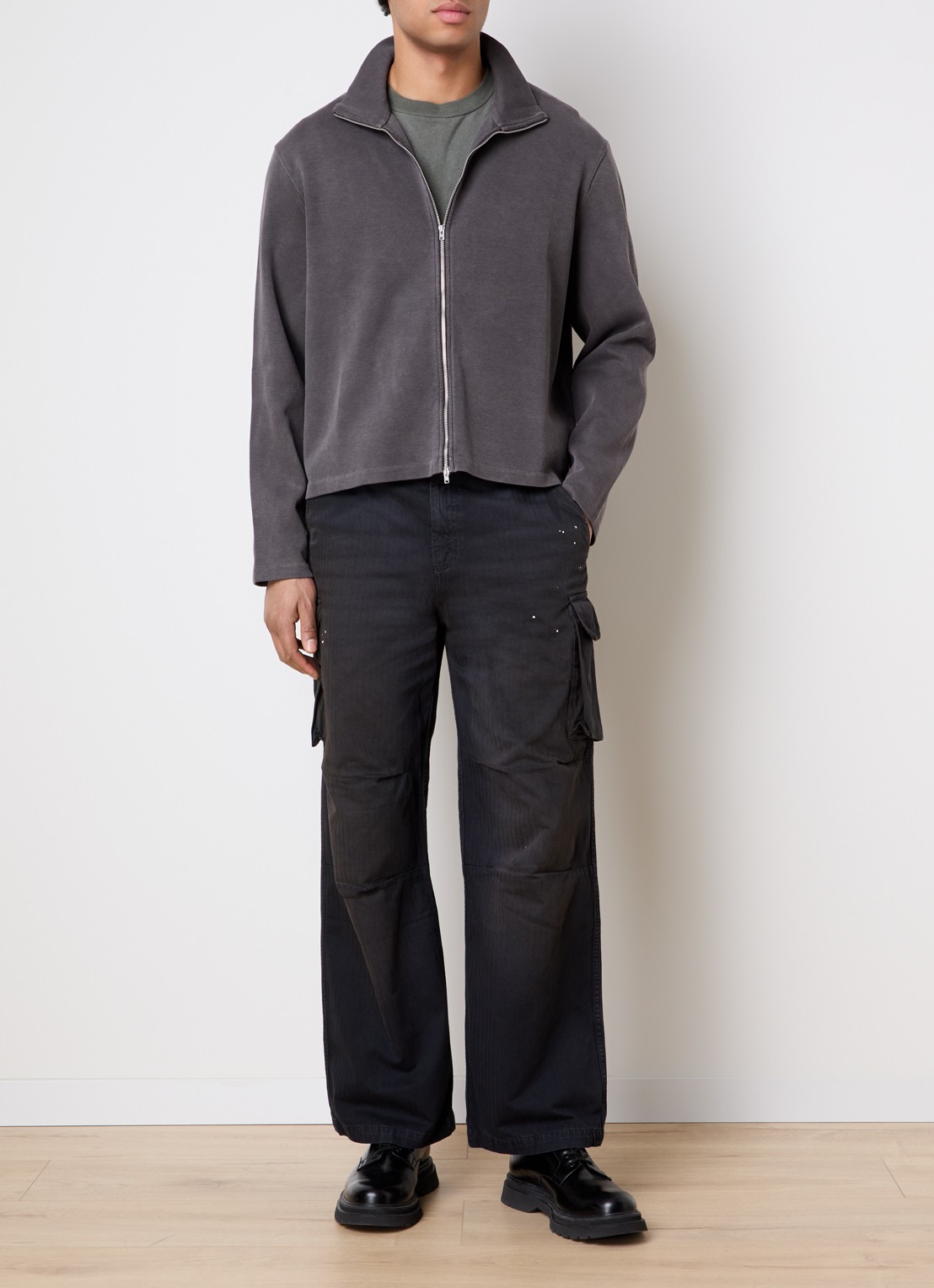 Our Legacy Cropped sweatvest met opstaande kraag - voorkant 3 taupe