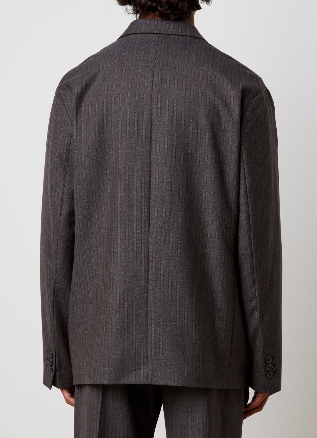 Our Legacy Halt double-breasted regular fit colbert in scheerwolblend met streepprint - achterkant 3 grijs