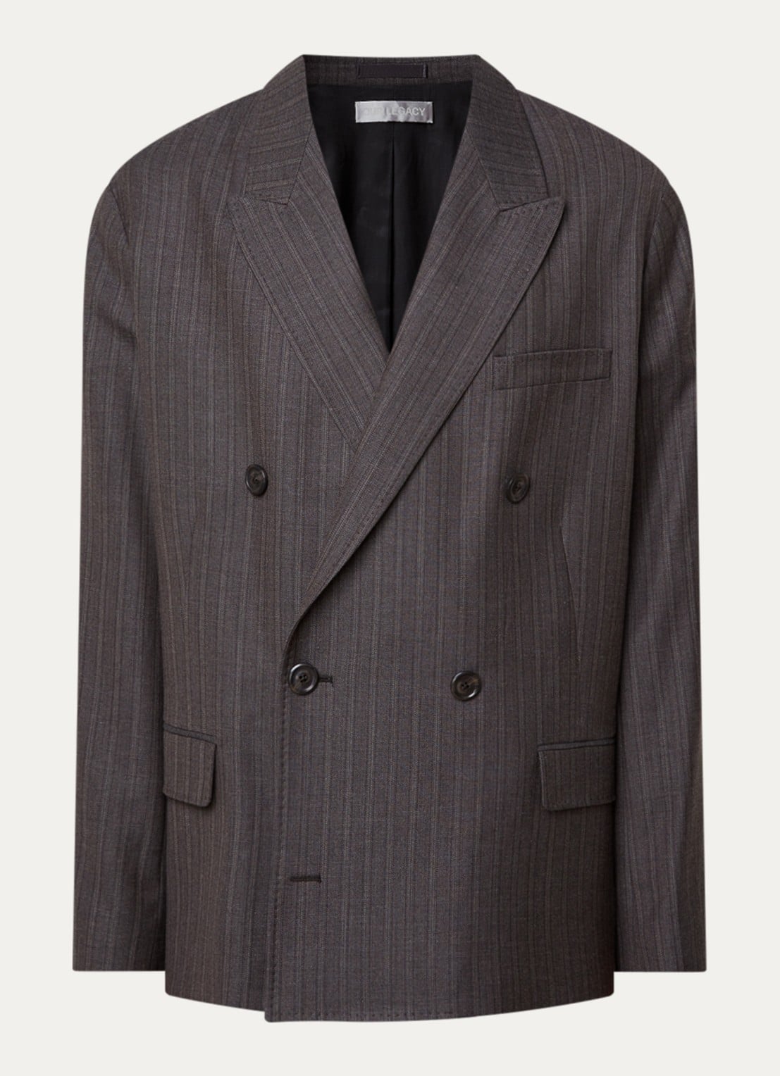 Our Legacy Halt double-breasted regular fit colbert in scheerwolblend met streepprint - voorkant grijs