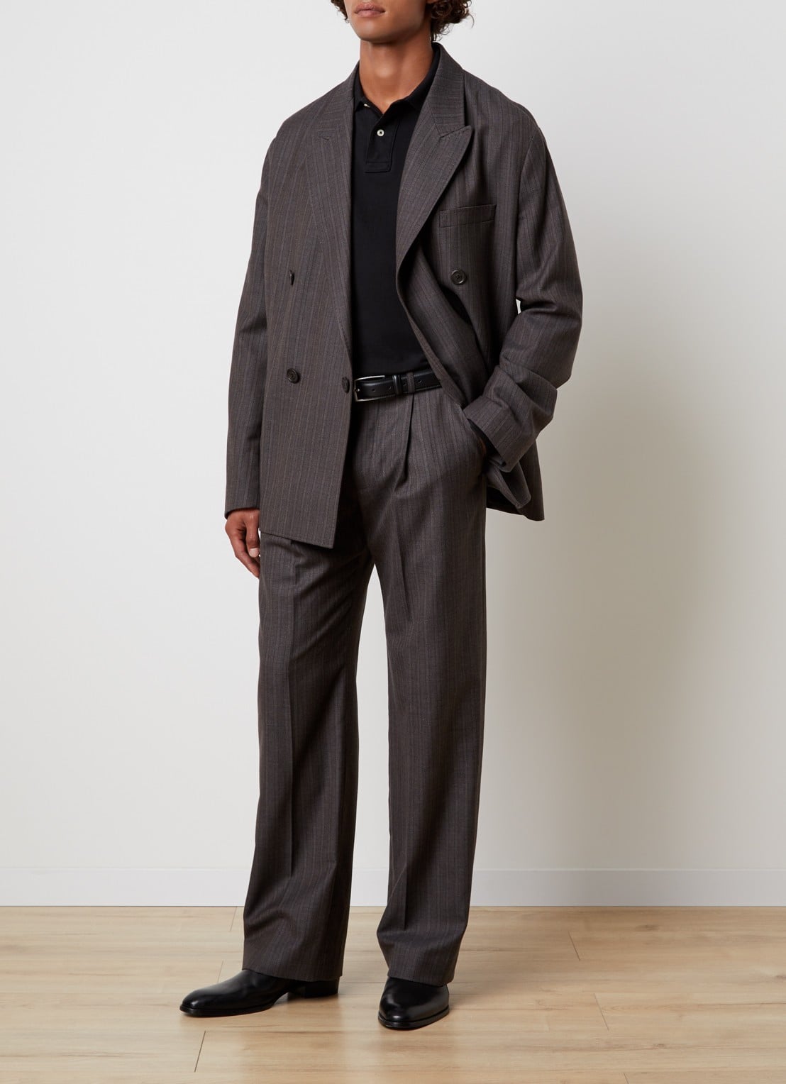 Our Legacy Halt double-breasted regular fit colbert in scheerwolblend met streepprint - voorkant 2 grijs