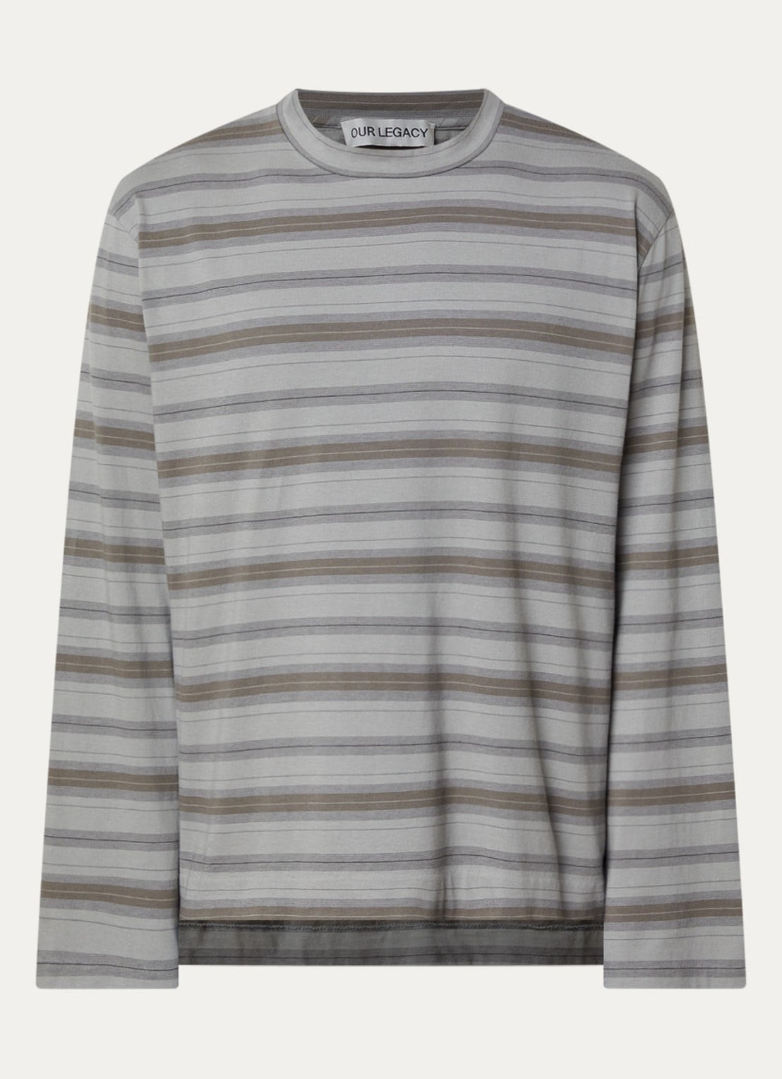 Our Legacy Long sleeve met streepprint - voorkant 2 olijfgroen