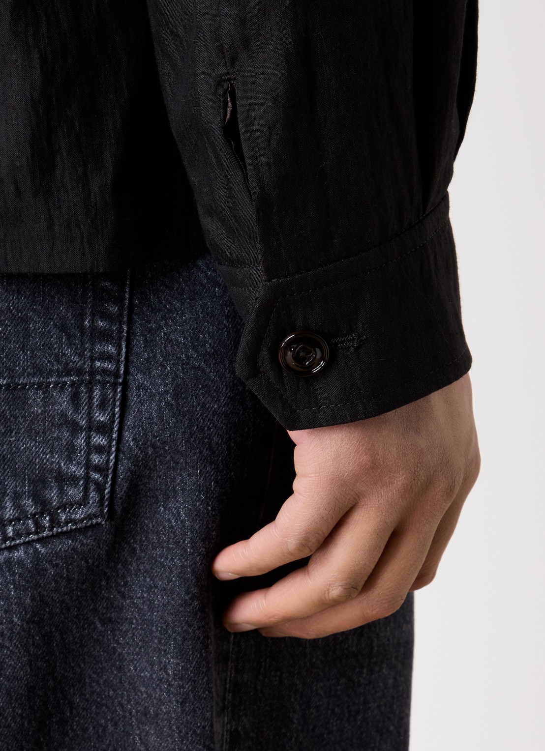 Our Legacy Pack jack in linnenblend met kraag - detail 3 zwart