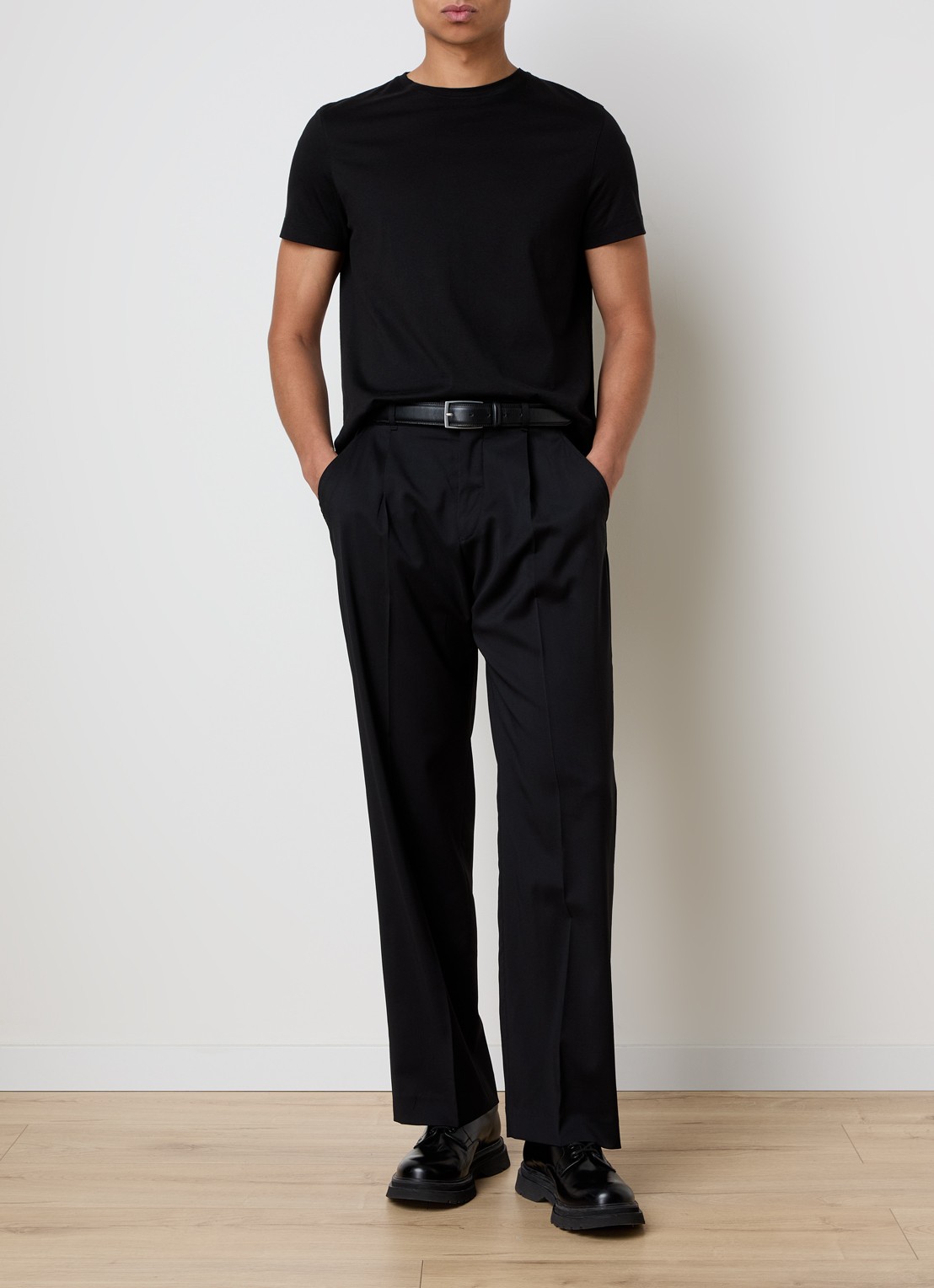 Our Legacy Straight leg pantalon van wol met persplooi - voorkant 2 zwart