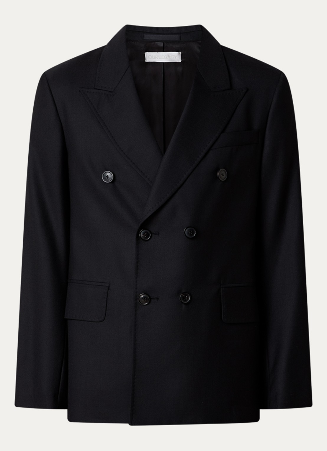 Our Legacy Unconstructed double-breasted regular fit colbert met klepzakken - voorkant zwart