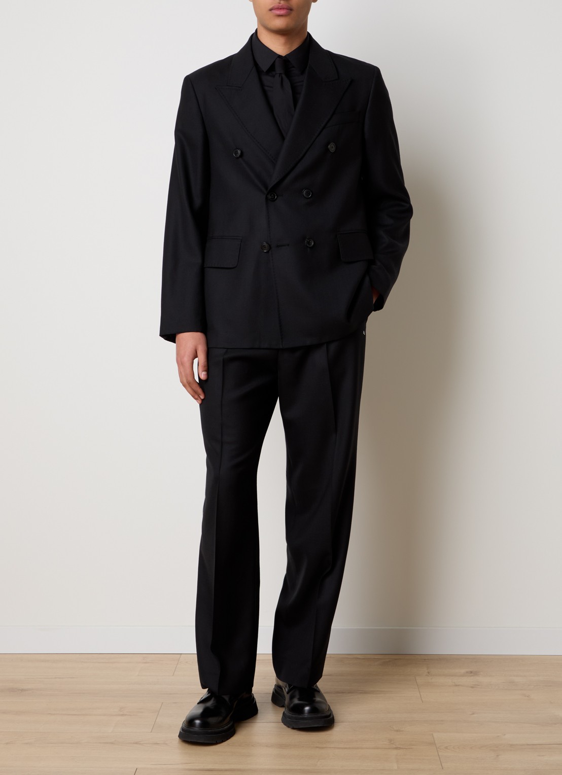 Our Legacy Unconstructed double-breasted regular fit colbert met klepzakken - voorkant 2 zwart