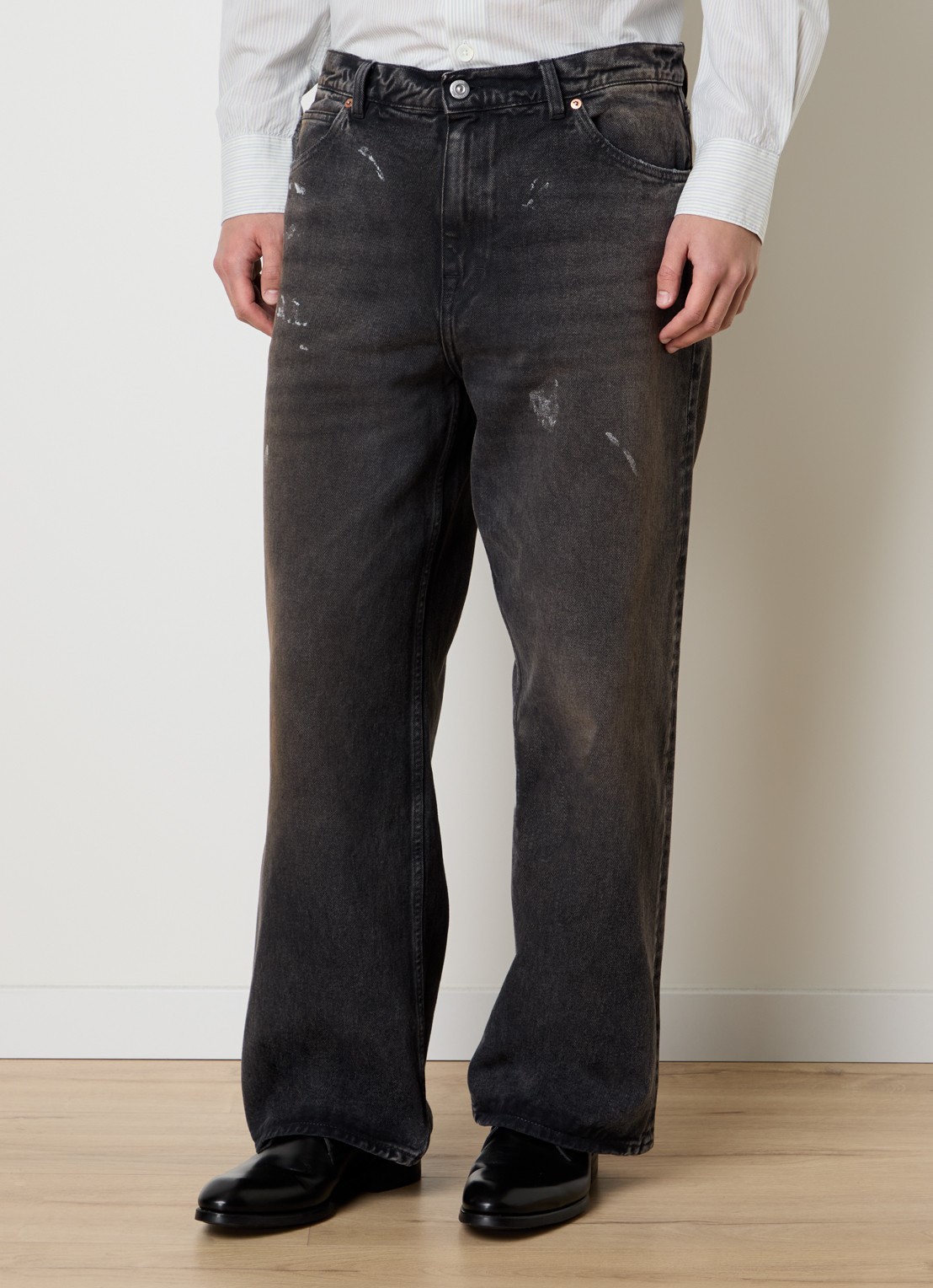 Our Legacy Wide leg jeans met gekleurde wassing - detail 4 antraciet