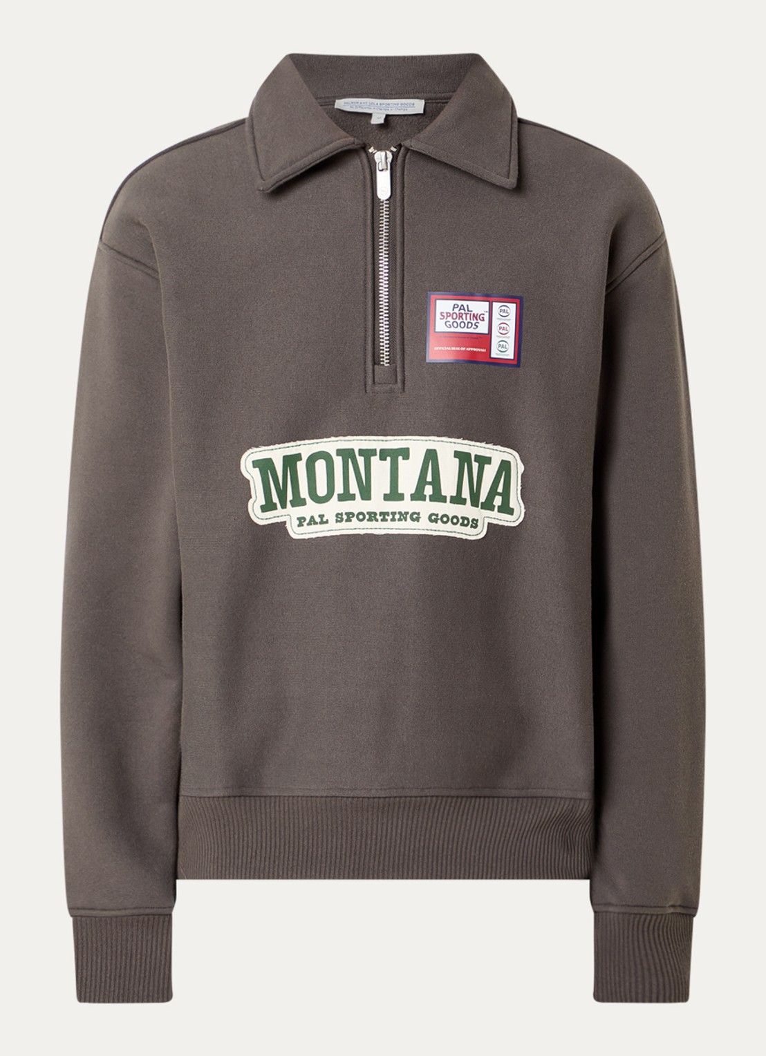 PAL Sporting Goods Montana sweater met logoprint en halve rits - voorkant 3 taupe