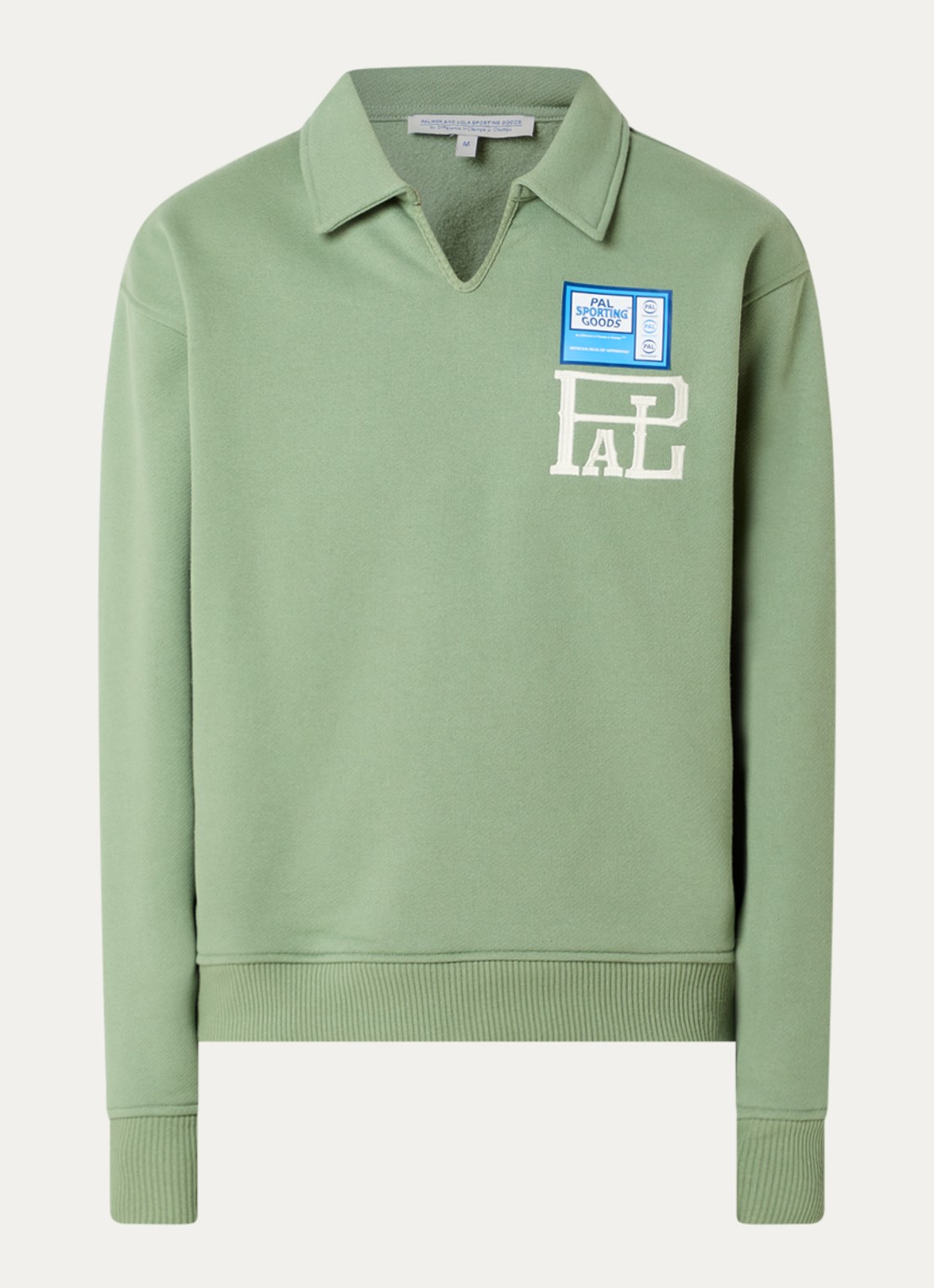 PAL Sporting Goods P&L sweater met logoborduring en polokraag - voorkant lindegroen