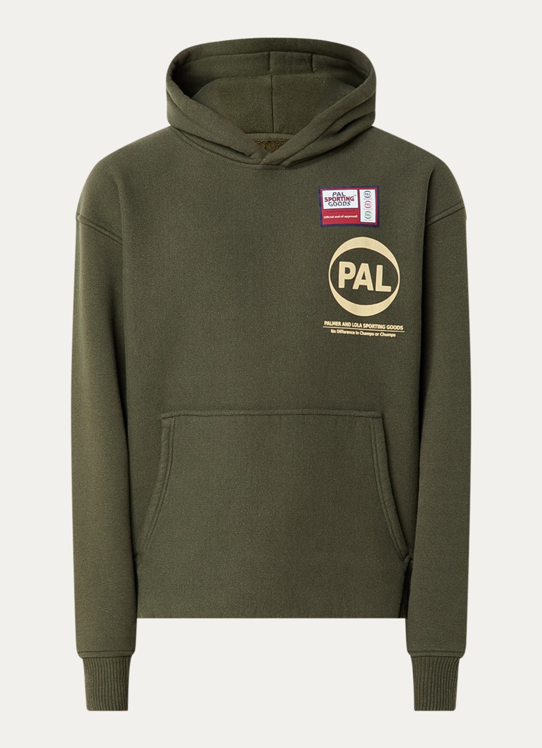 PAL Sporting Goods Pre Game hoodie met logo- en backprint - voorkant 3 bronsgroen