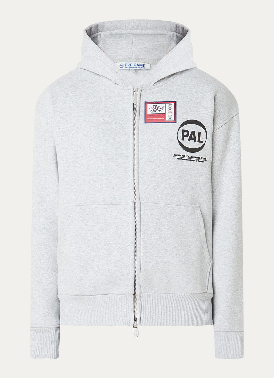 PAL Sporting Goods Pre game sweatvest met capuchon en logo - voorkant 4 lichtgrijs