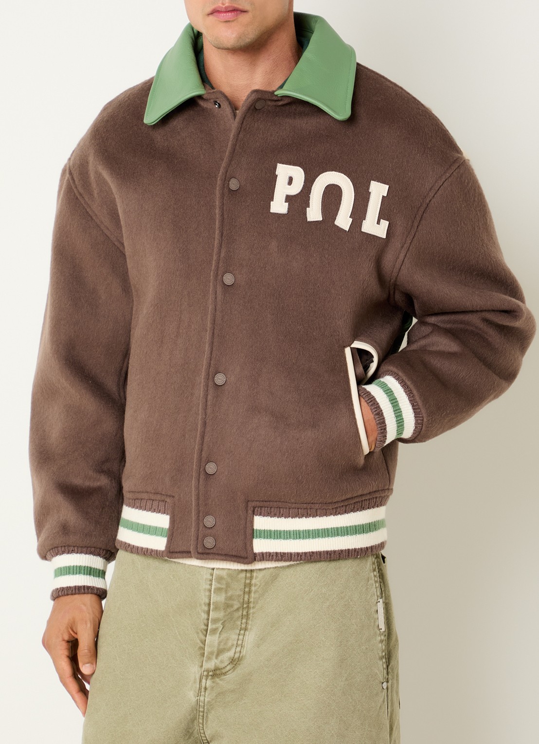 PAL Sporting Goods Ranch gewatteerd baseball jack van wol met details van leer - achterkant 2 mahoniebruin