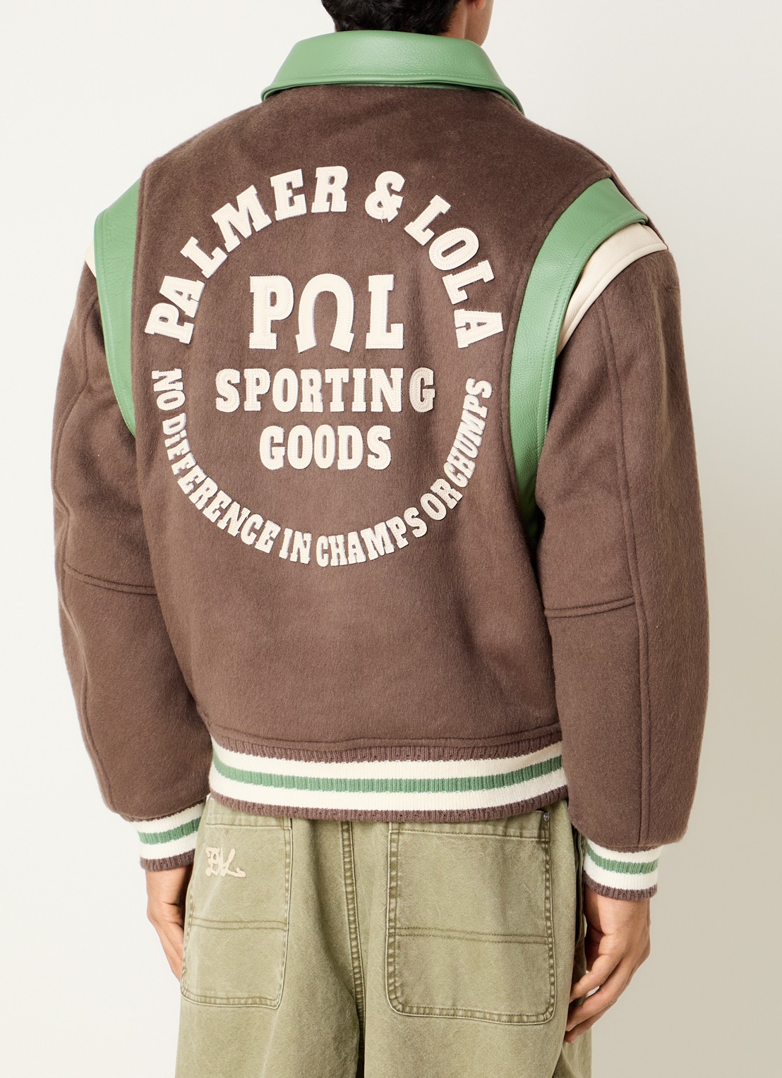 PAL Sporting Goods Ranch gewatteerd baseball jack van wol met details van leer - detail mahoniebruin