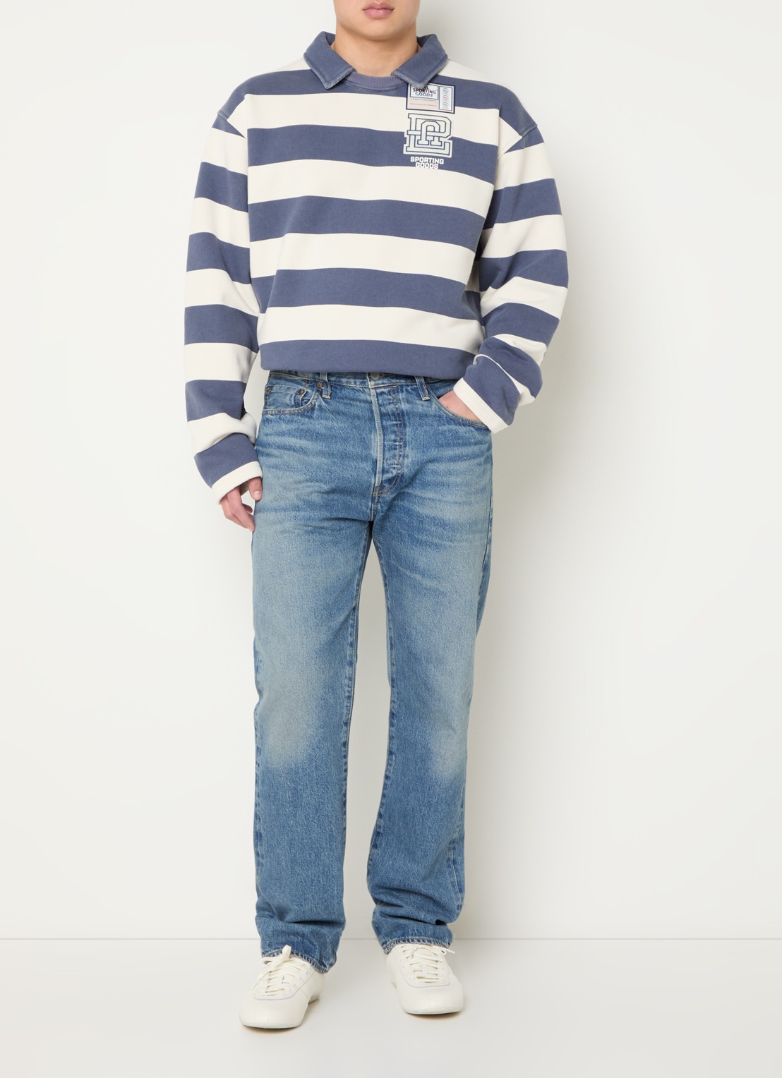 PAL Sporting Goods Sweater met kraag en streepprint - voorkant 3 donkerblauw
