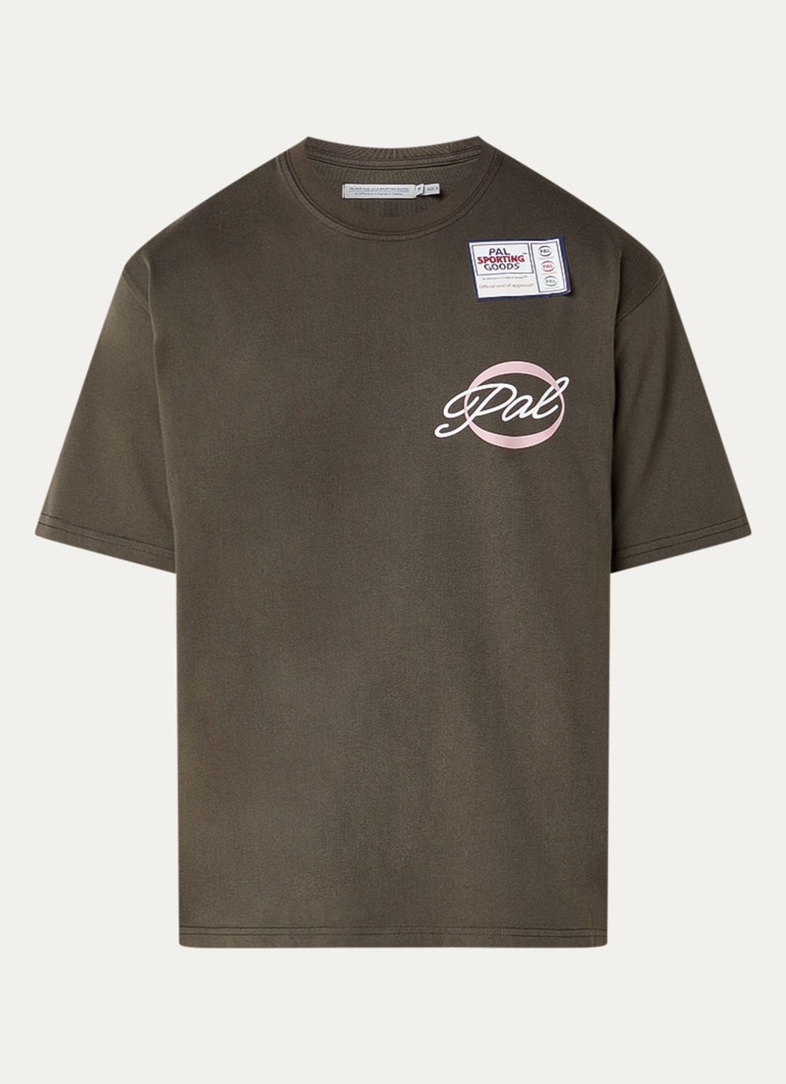 PAL Sporting Goods Worlds T-shirt met logo- en backprint • Olijfgroen