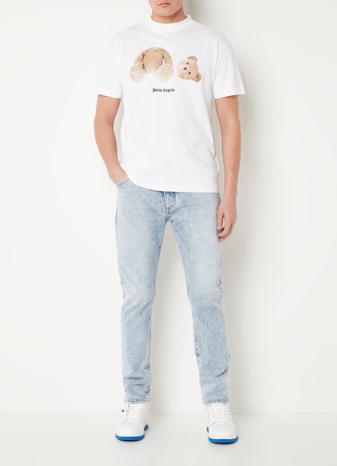 Palm Angels Bear T-shirt met front-en backprint - voorkant 3 wit