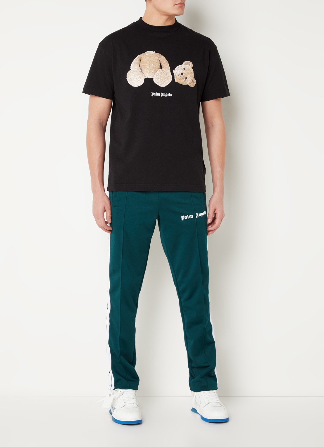 Palm Angels Bear T-shirt met front-en backprint - voorkant 2 zwart