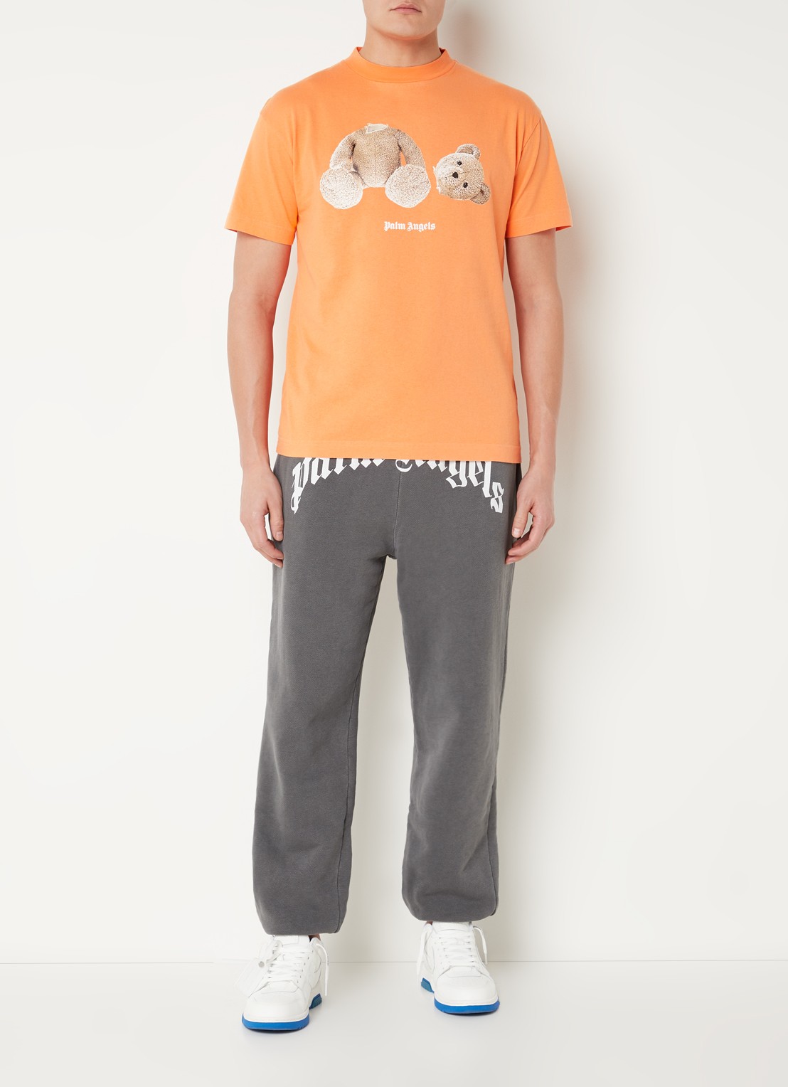 Palm Angels Bear T-shirt met front-en backprint - voorkant 5 oranje