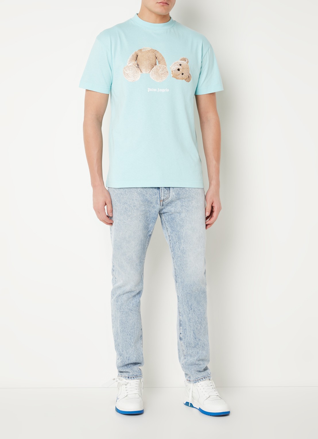 Palm Angels Bear T-shirt met front-en backprint - voorkant 2 turquoise