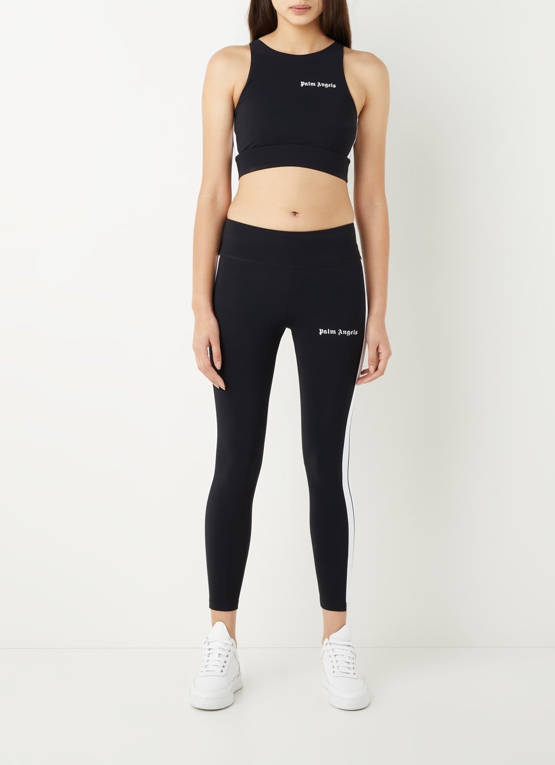 Palm Angels High waist cropped trainingslegging met logoprint - voorkant 4 zwart