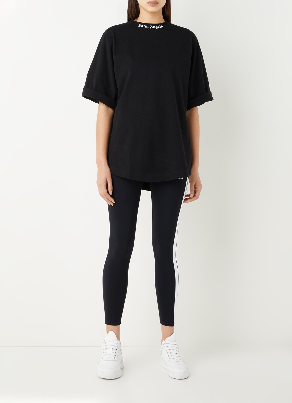 Palm Angels Oversized T-shirt met logo- en backprint - voorkant 4 zwart