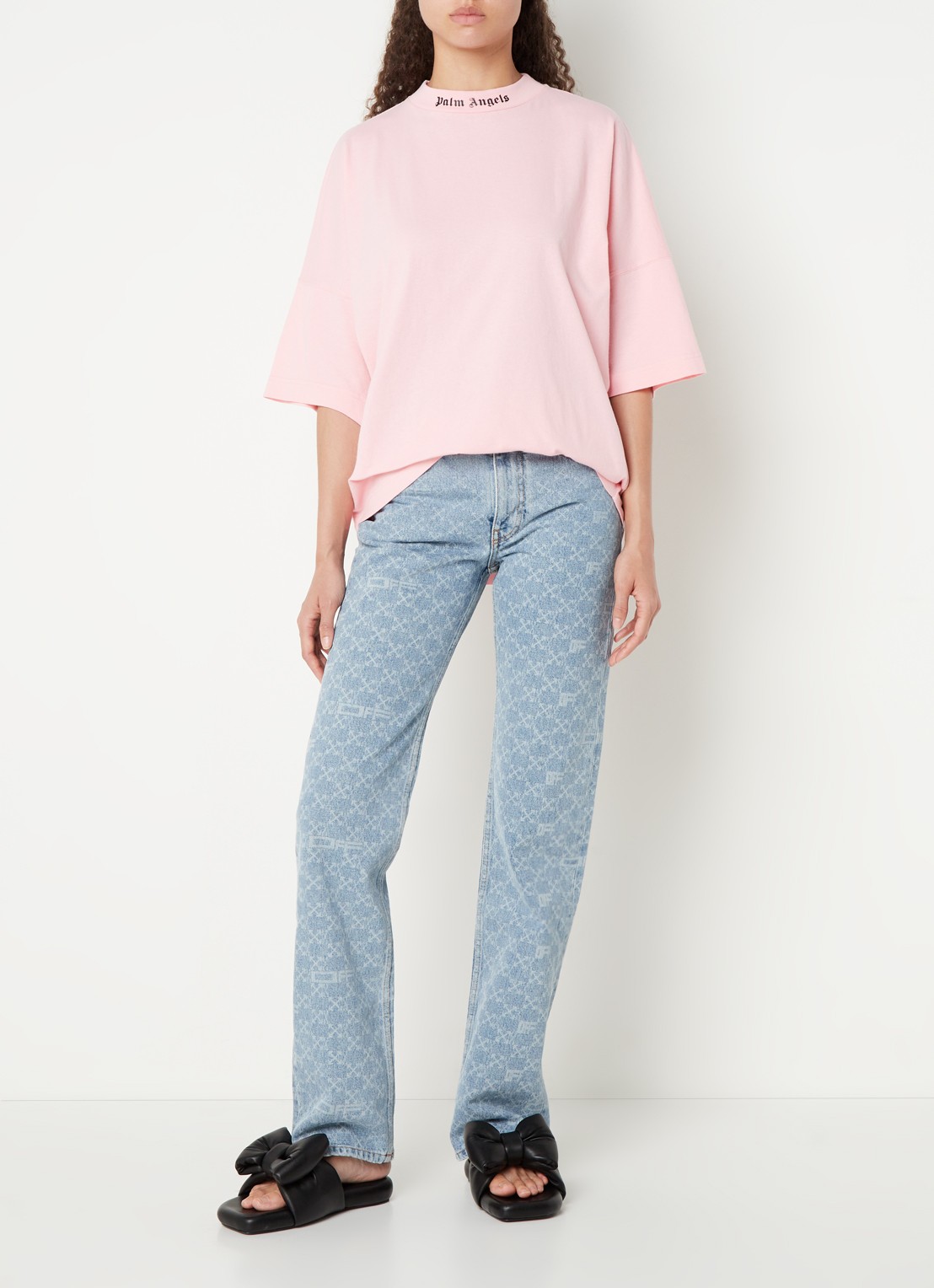 Palm Angels Oversized T-shirt met logo- en backprint - voorkant 4 roze