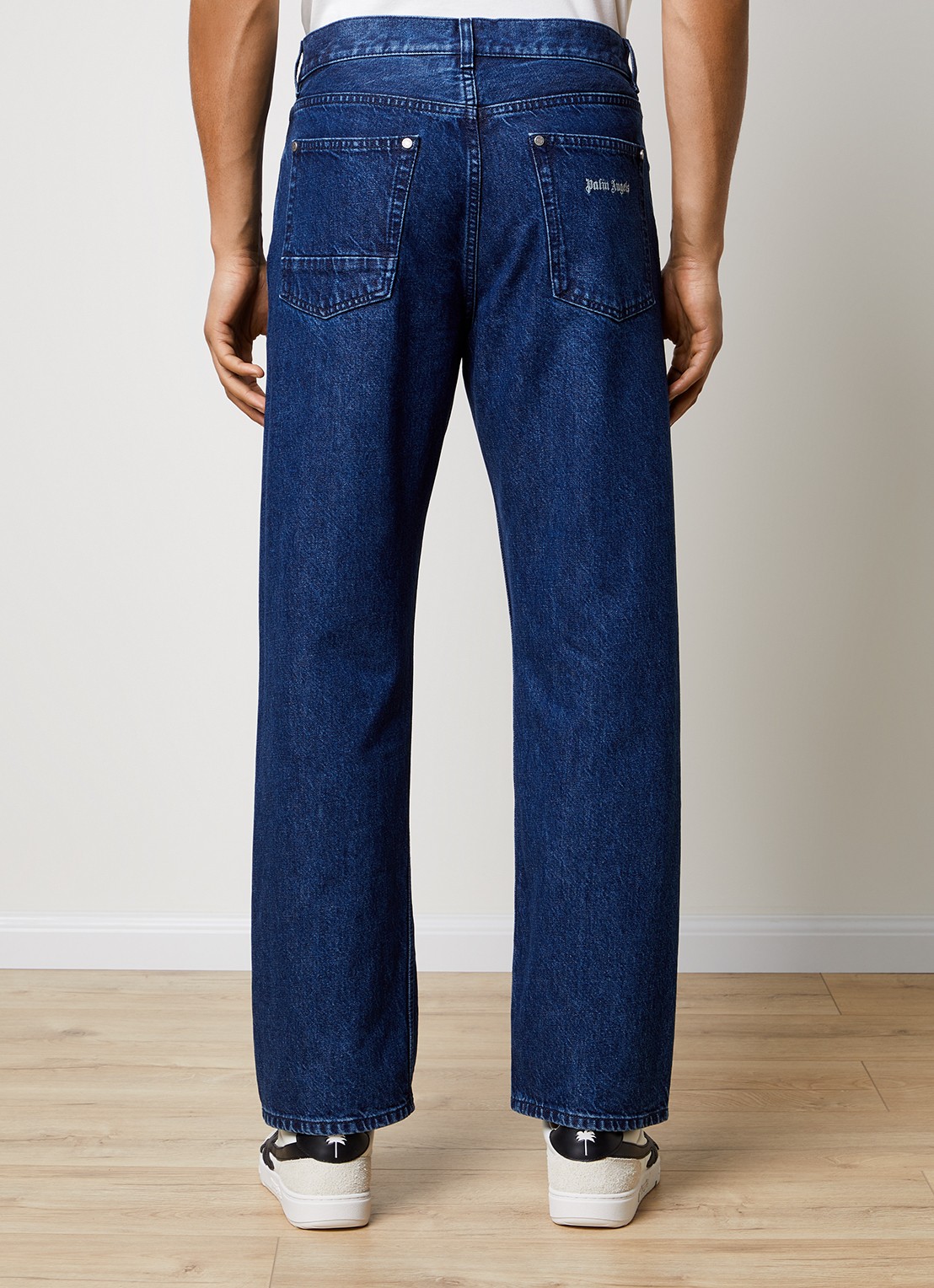 Palm Angels Straight leg jeans met donkere wassing - achterkant indigo
