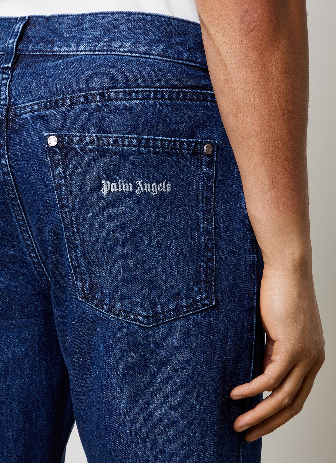Palm Angels Straight leg jeans met donkere wassing - detail 6 indigo