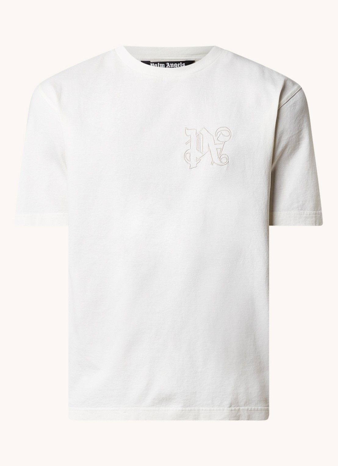 Palm Angels T-shirt met logoborduring - voorkant 2 gebroken wit