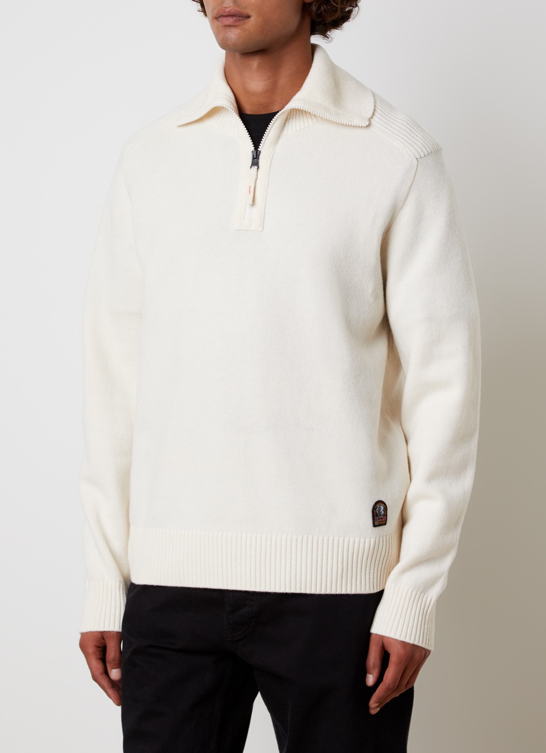 Parajumpers Caldonazzo fijngebreide trui in wolblend met halve rits - detail gebroken wit