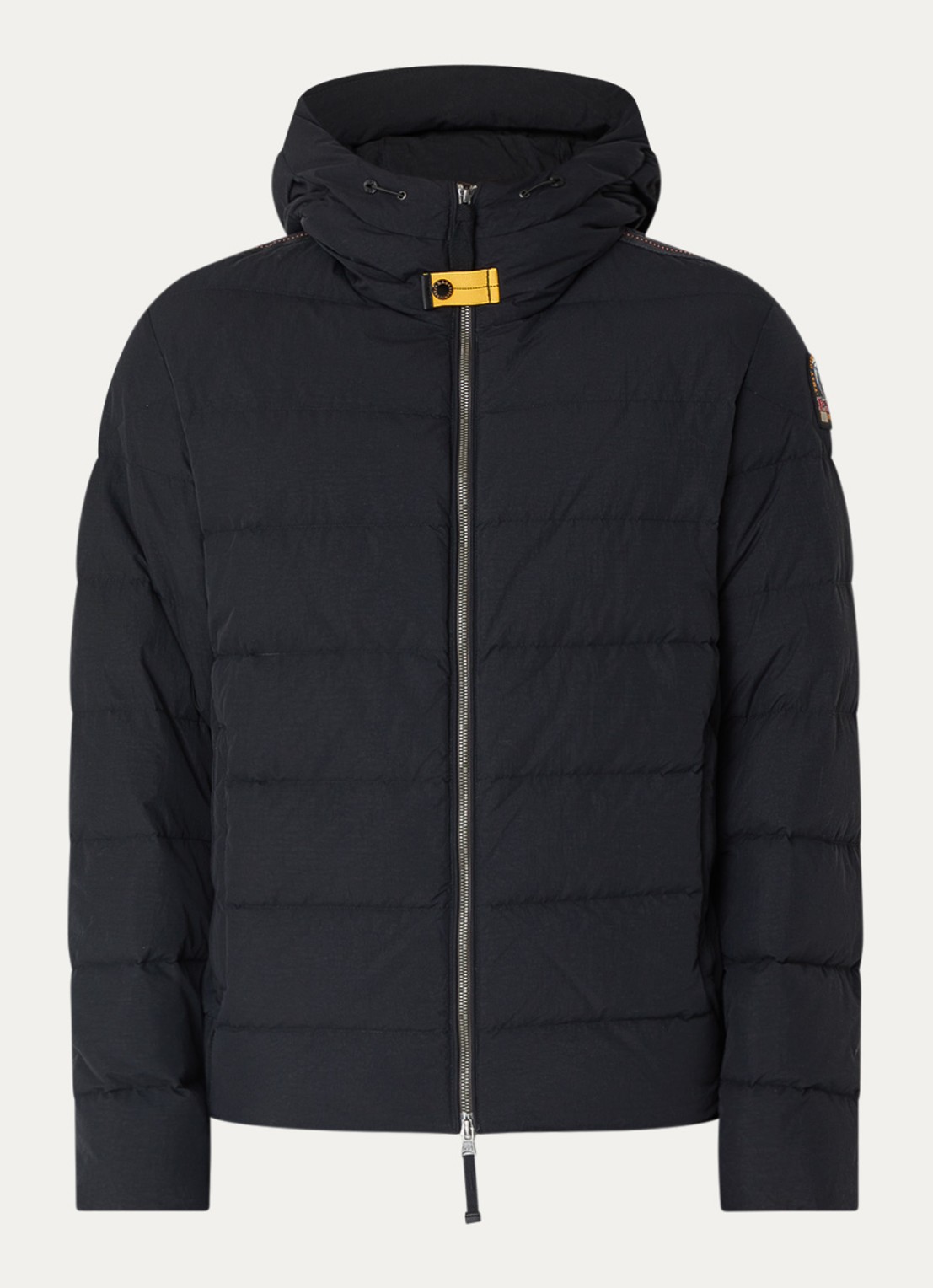 Parajumpers Cassian puffer jack met donsvulling en capuchon - voorkant 2 zwart