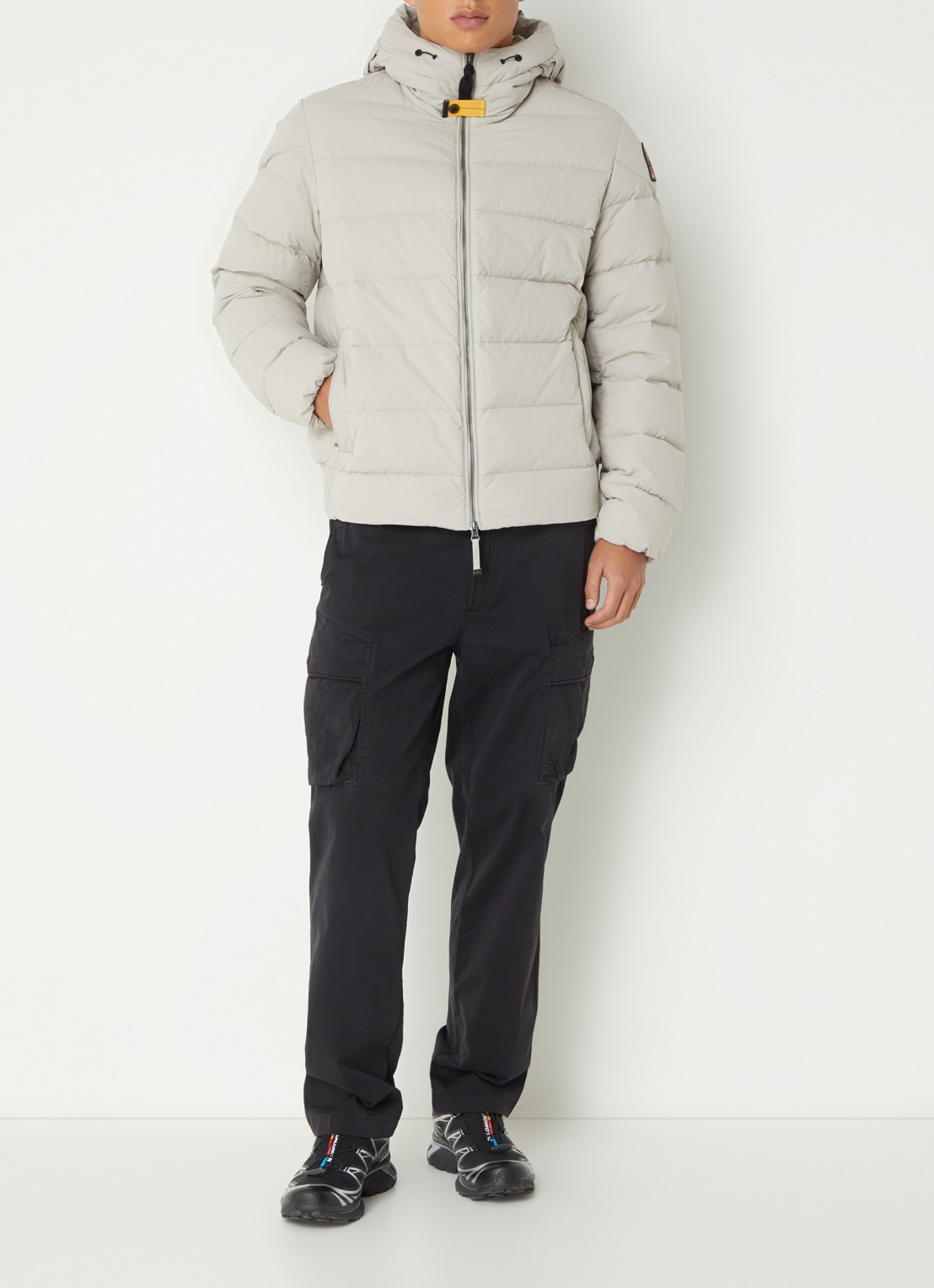Parajumpers Cassian puffer jack met donsvulling en capuchon - voorkant 2 lichtgrijs