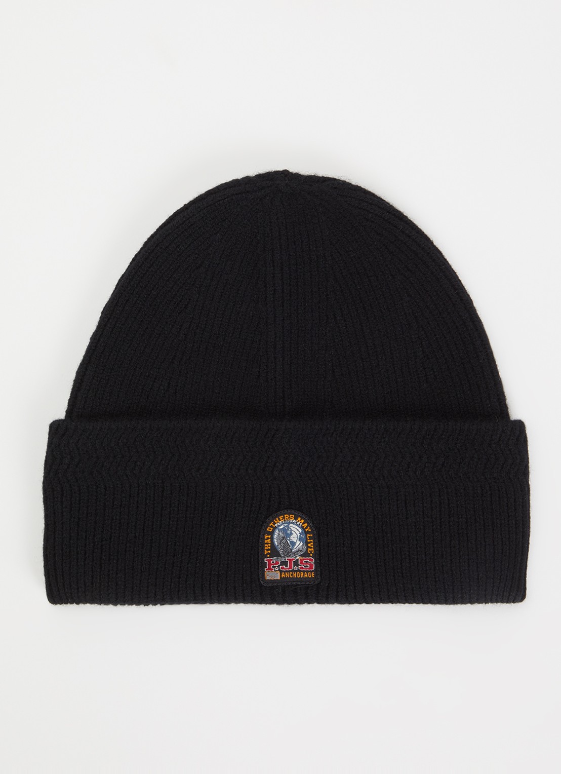 Parajumpers Garmo ribgebreide muts met logo - voorkant zwart