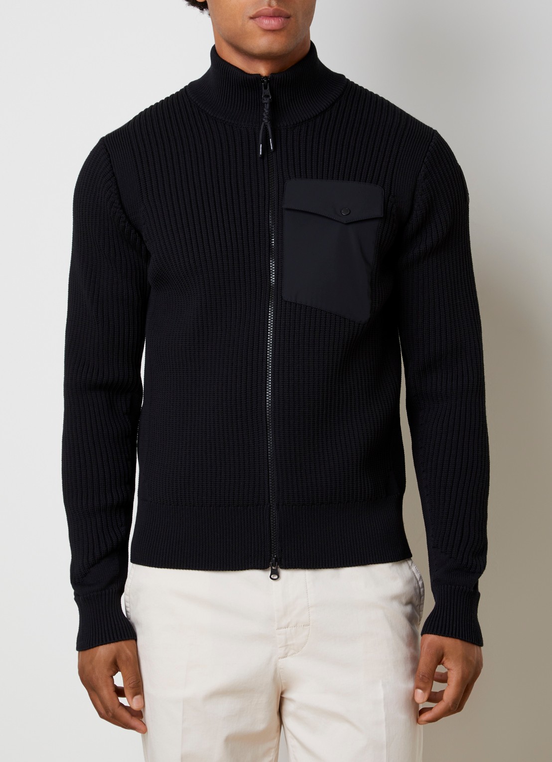 Parajumpers Grofgebreid vest met borstzak - detail zwart