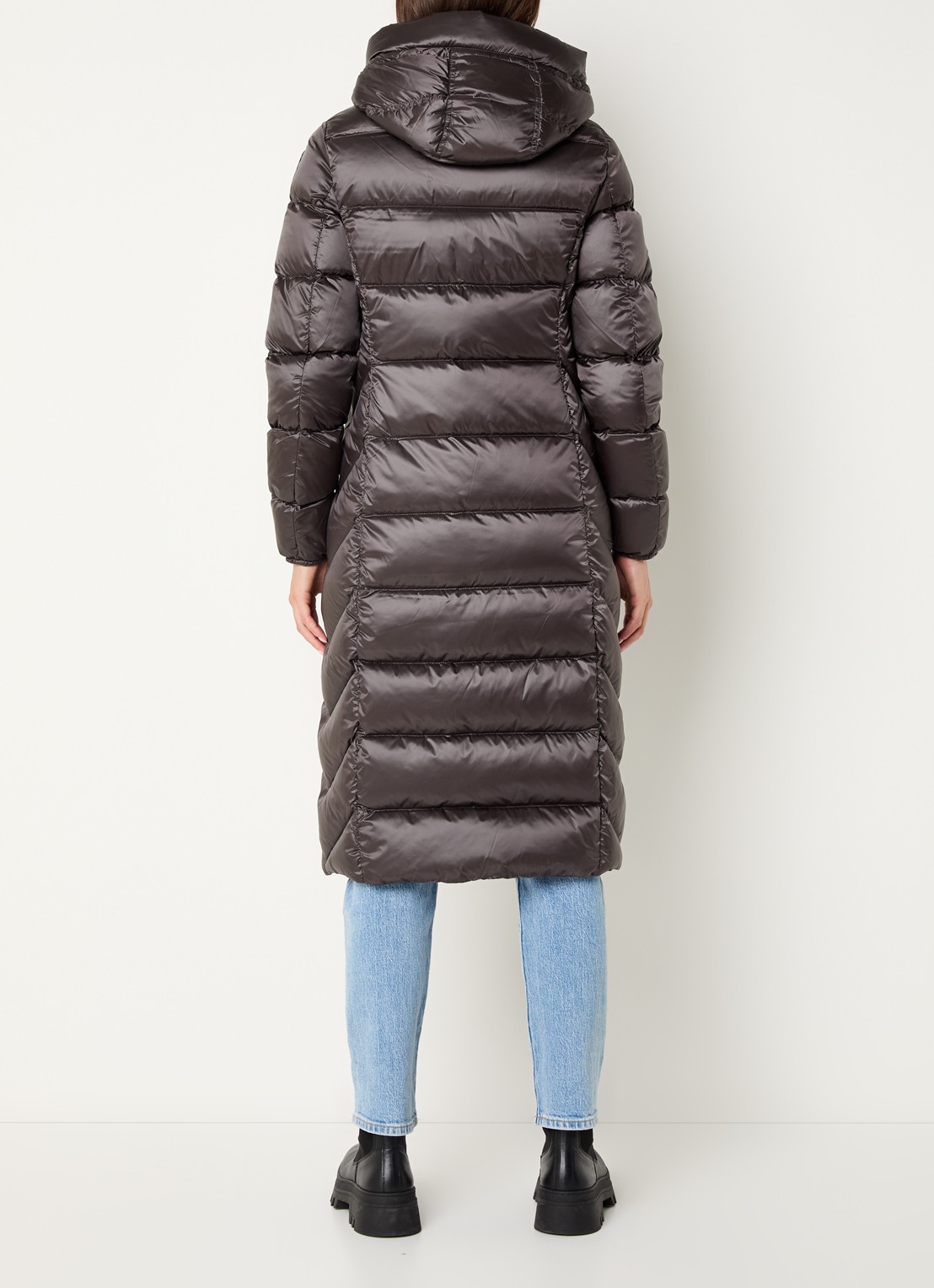 Parajumpers Leah longline puffer jas met donsvulling en capuchon - achterkant bruin
