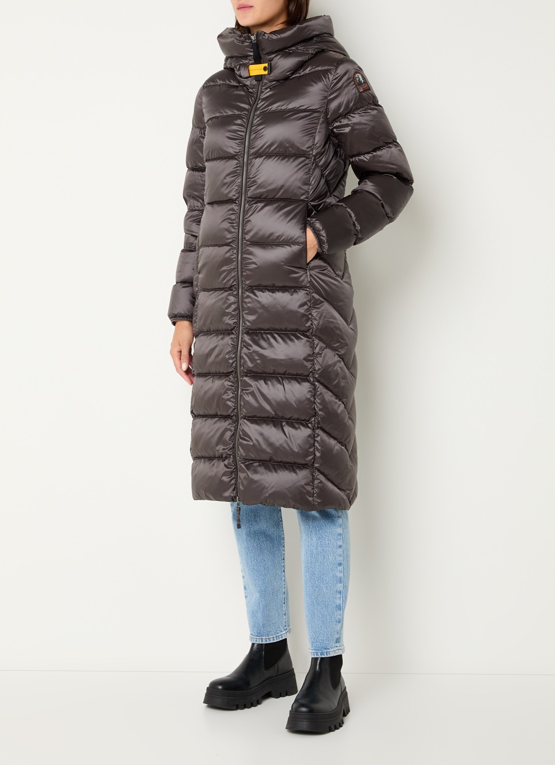 Parajumpers Leah longline puffer jas met donsvulling en capuchon - detail 4 bruin