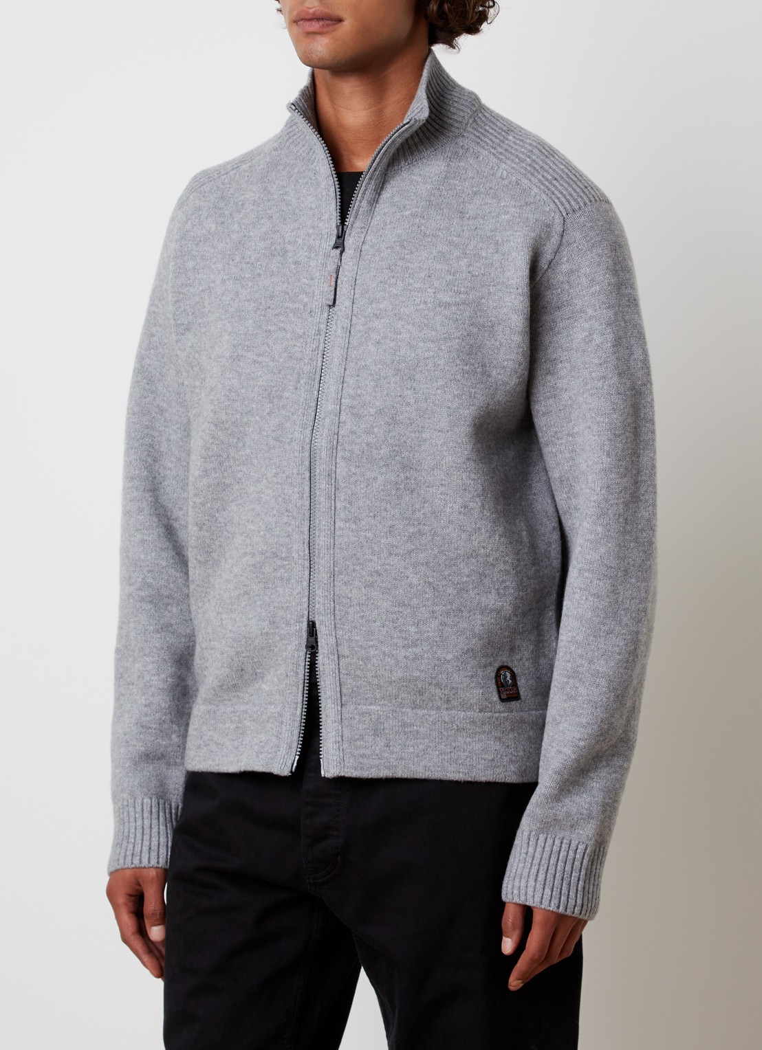 Parajumpers Levico fijngebreid vest in wolblend met col - detail grijsmele