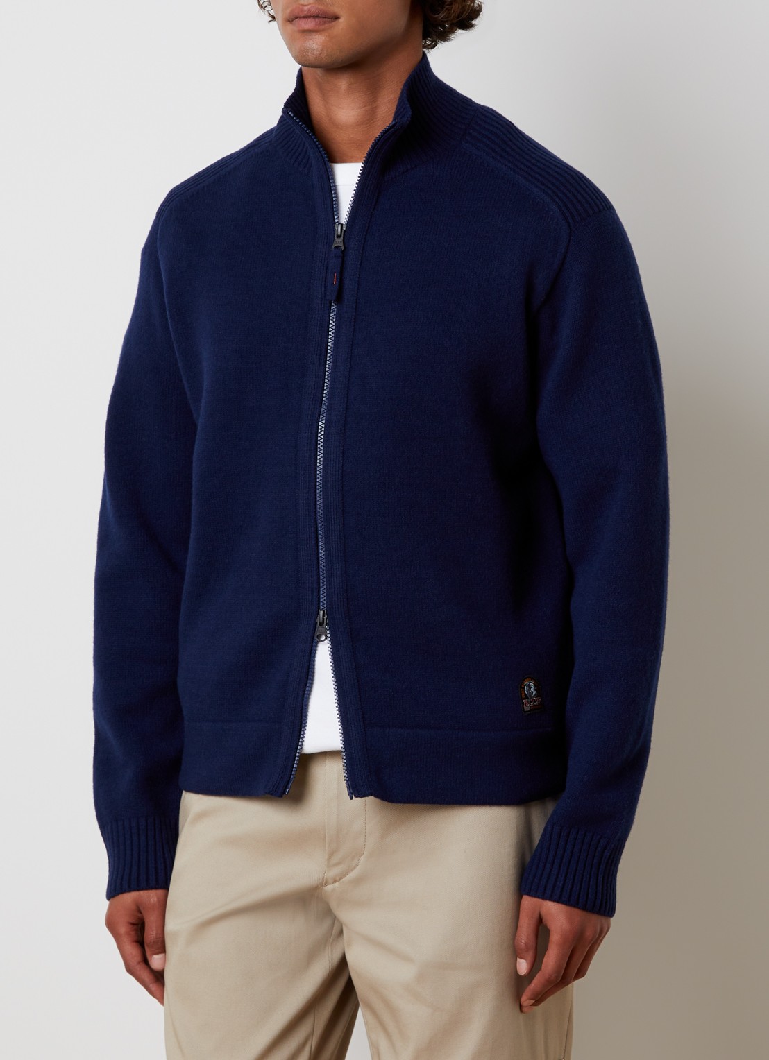 Parajumpers Levico fijngebreid vest in wolblend met col - detail donkerblauw